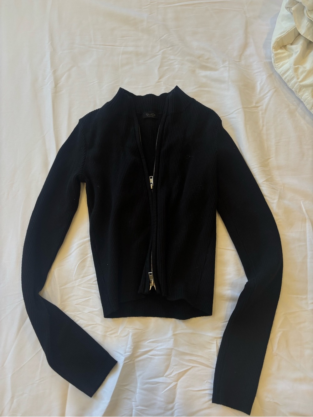 Brandy Melville Black Ribbed Zip-Up Top